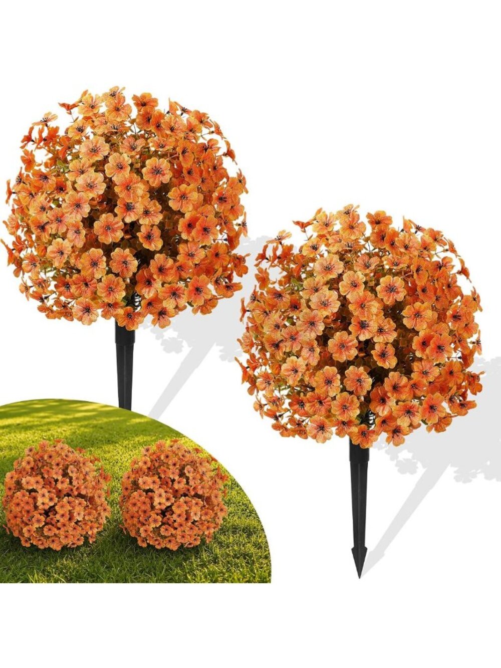 2Pcs Artificial Fall Ball Flowers - Vibrant Fake Plants for Outdoor Decor